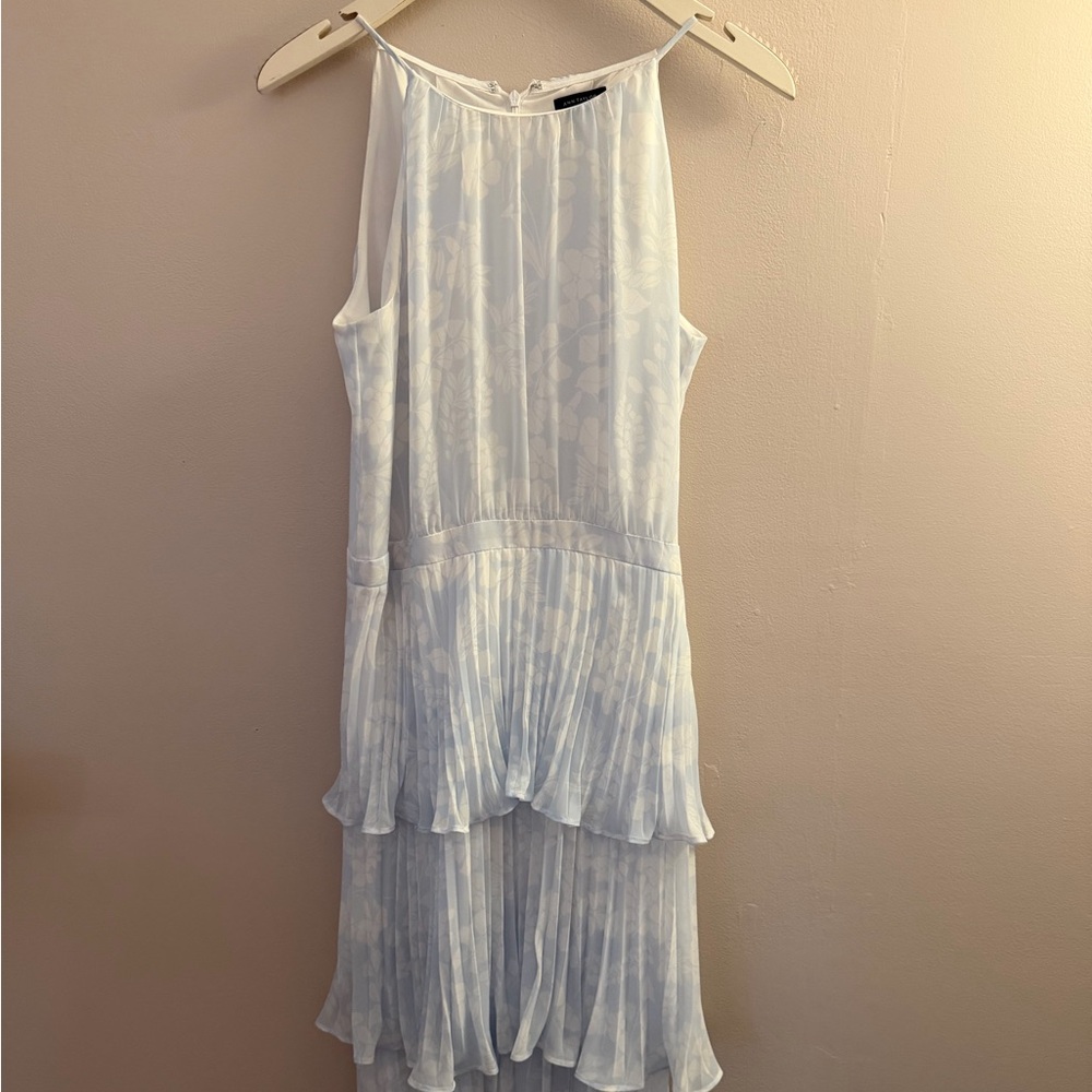 Ann Taylor Light Blue Tiered Pleated High-Low Dress